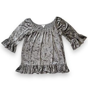 BeachLunchLounge Gray Crushed Velvet Shirt Gypsy Style Bell Sleeves